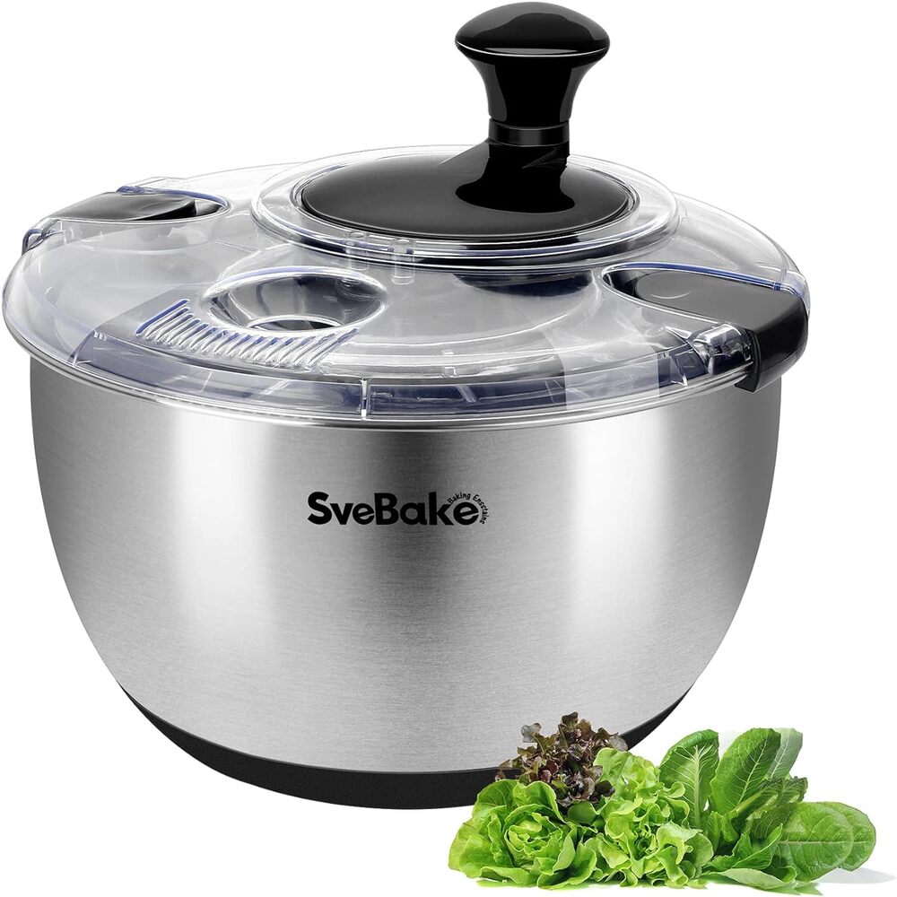 NWT SveBake 4.2 Qt Salad Spinner Stainless Steel Lettuce Dryer BPA-Free